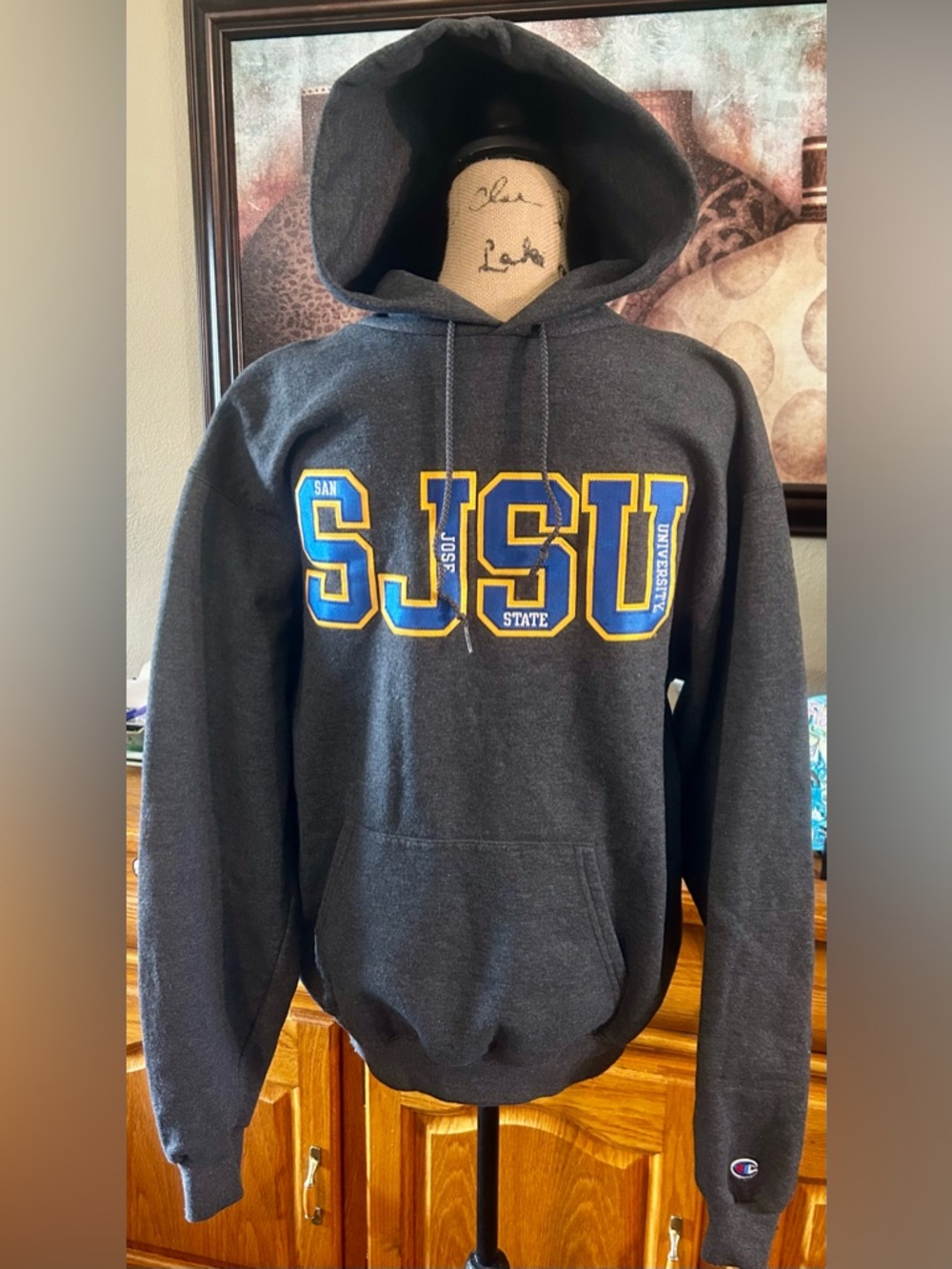 San Jose State University Hoodie Adult L Gray Fleece Pullover Spartans Champion